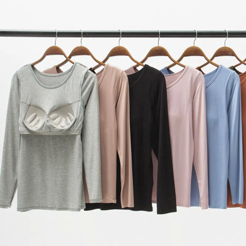 T-shirt à manches longues décontracte avec soutien-gorge intégré