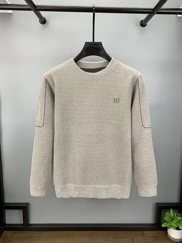 Pull en Maille à Col Rond et Logo Brodé Homme