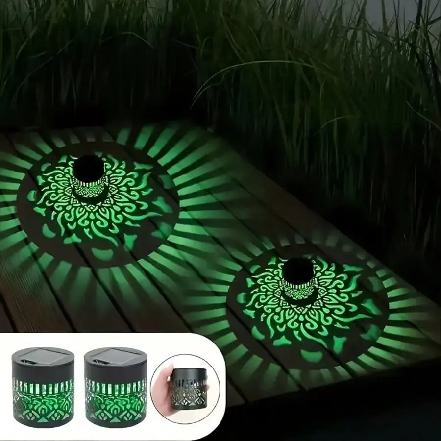 Lot de 2 Lampes Murales Solaires Mandala – Éclairage LED Décoratif pour Jardin, Clôture, Terrasse, Patio et Escaliers