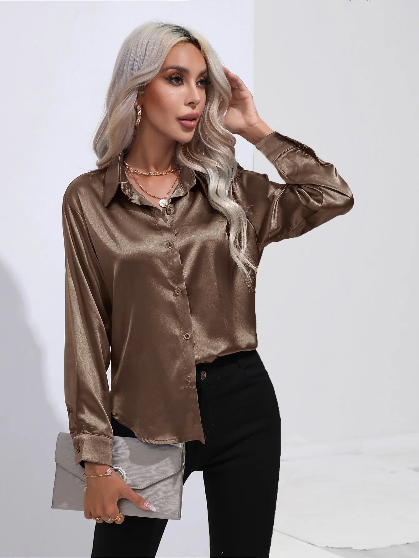 Chemise en Satin Tendance - Femme