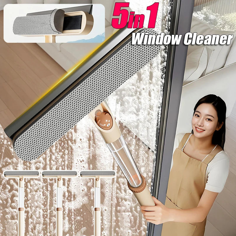 Nettoyeur 2 en 1 Extensible avec Réservoir et Pulvérisateur – Brosse et Raclette Double Face pour Vitres, Miroirs, Carrelage et Salle de Bain