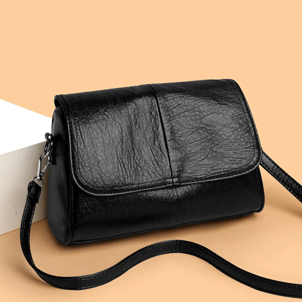Sac à Bandoulière Rétro en Cuir Ciré – Style Vintage, Rabat Élégant et Sangle Réglable