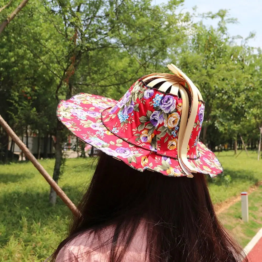 Chapeau Éventail Pliable en Bambou pour Femme – Large Bord Anti-UV