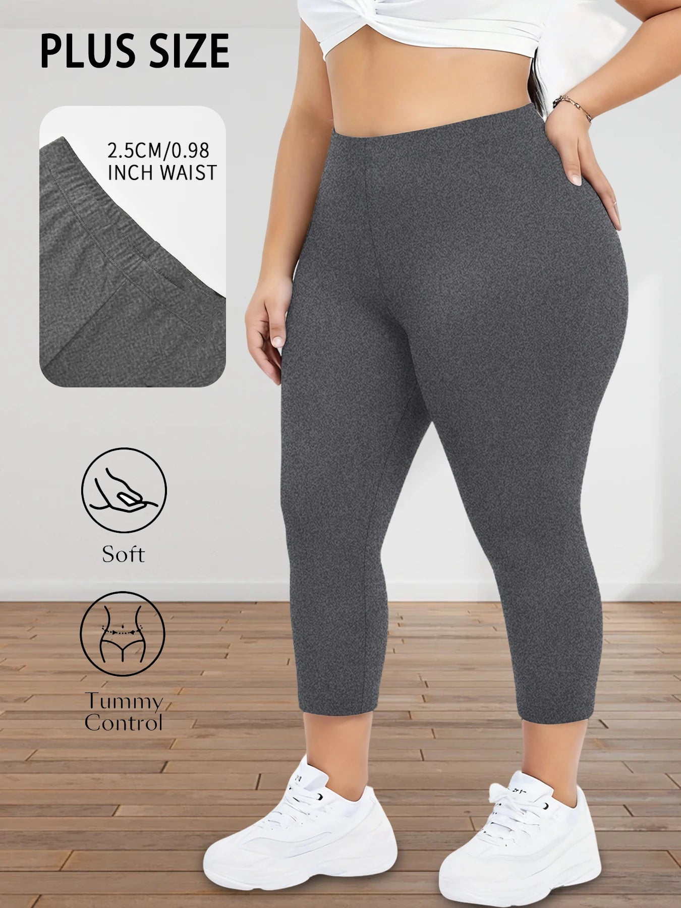 Legging 3/4 Grande Taille Femme – Confort Optimal pour Quotidien, Running et Fitness