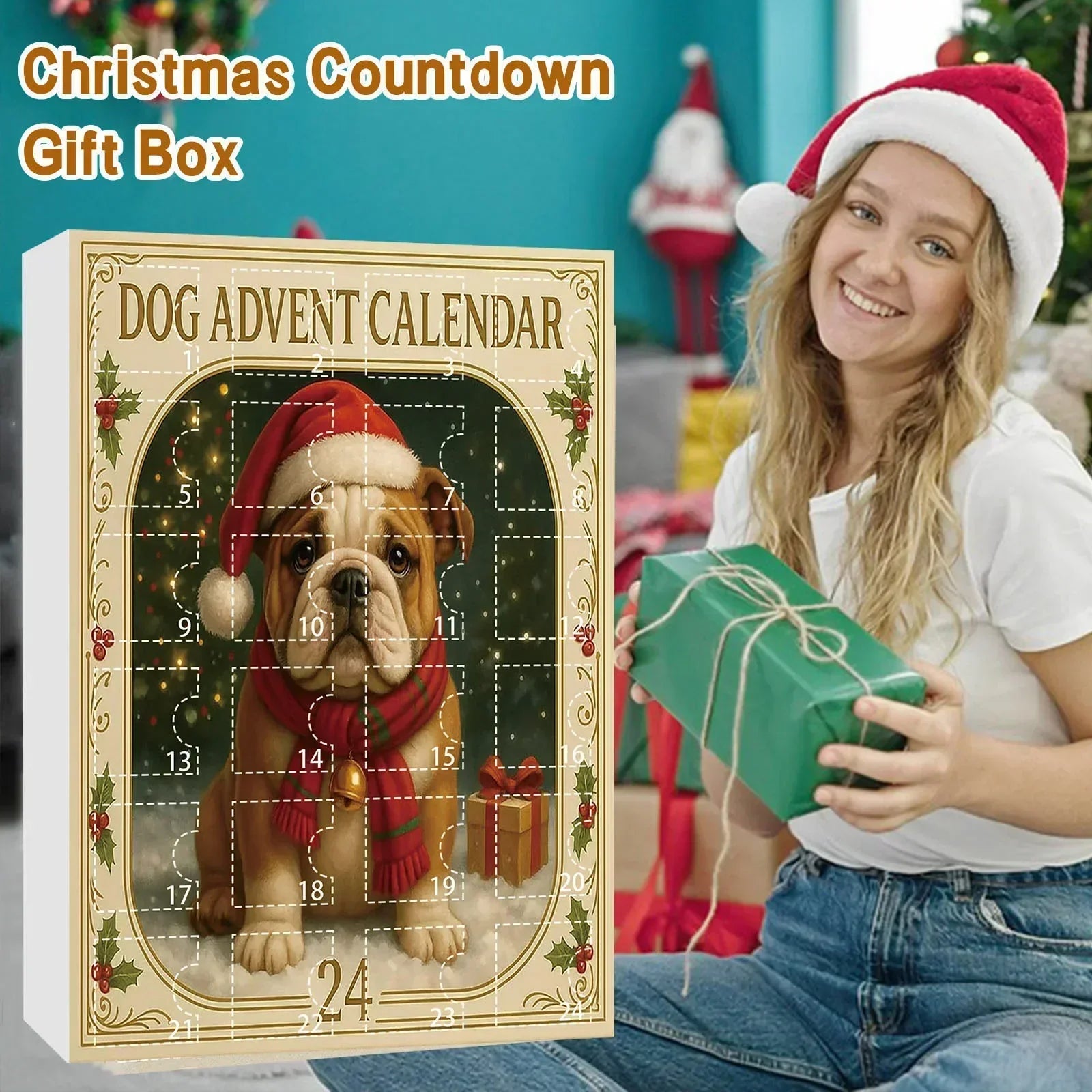 Calendrier de l'Avent 24 Ornements Chiens de Noël