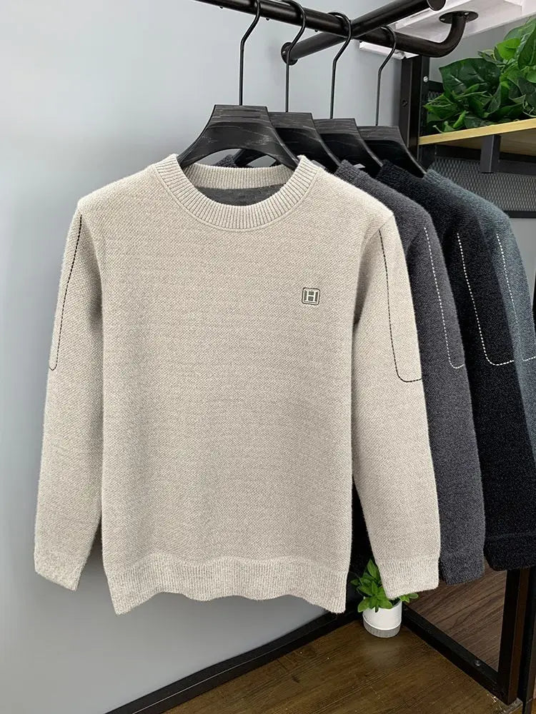 Pull en Maille à Col Rond et Logo Brodé Homme