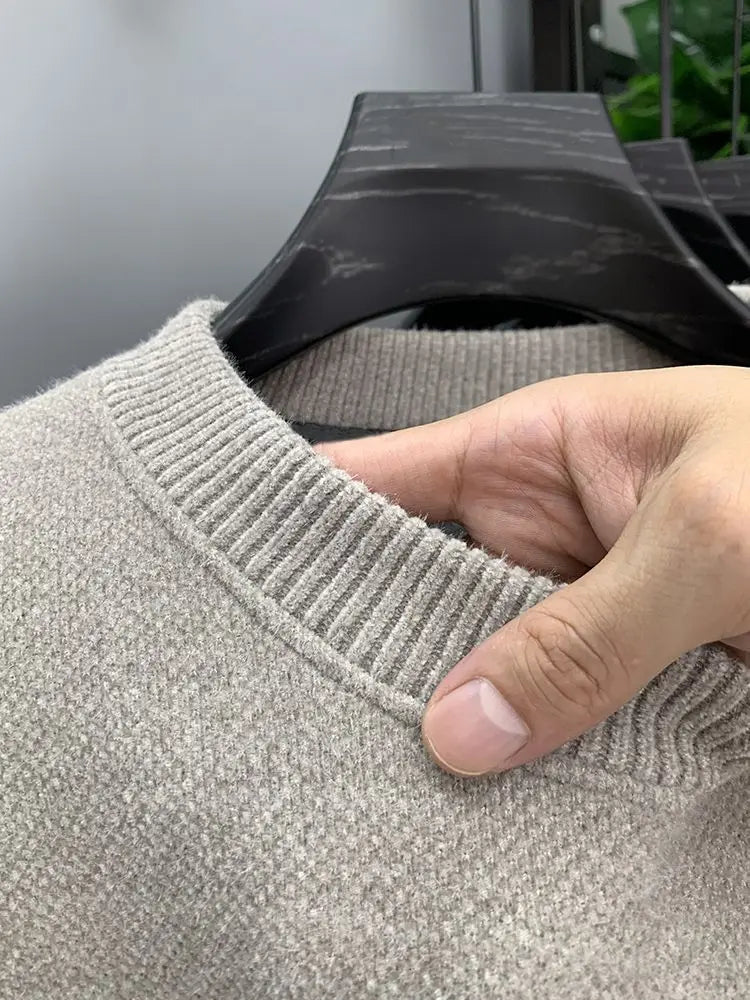 Pull en Maille à Col Rond et Logo Brodé Homme