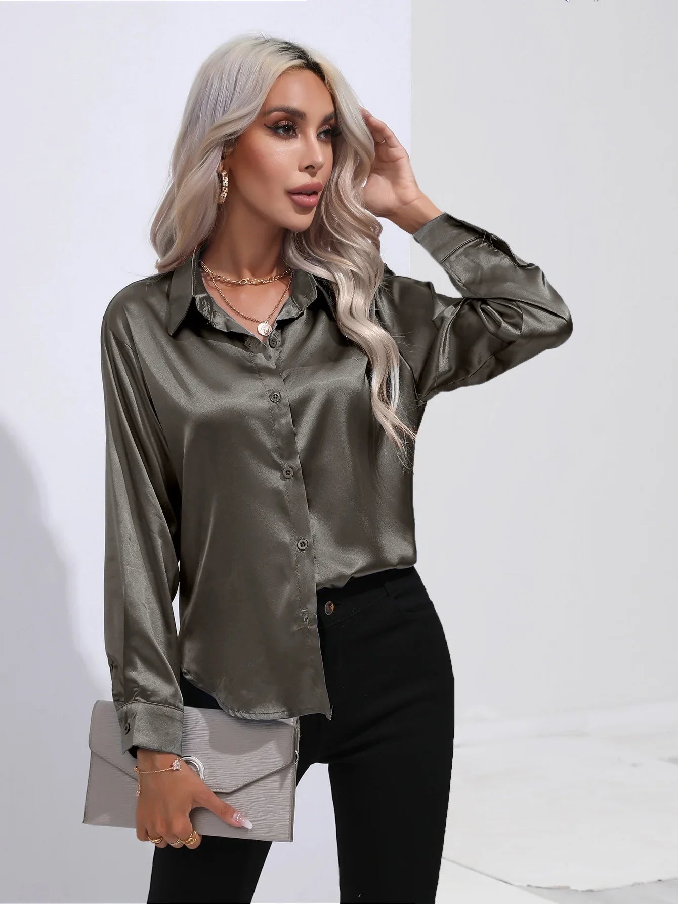 Chemise en Satin Tendance - Femme