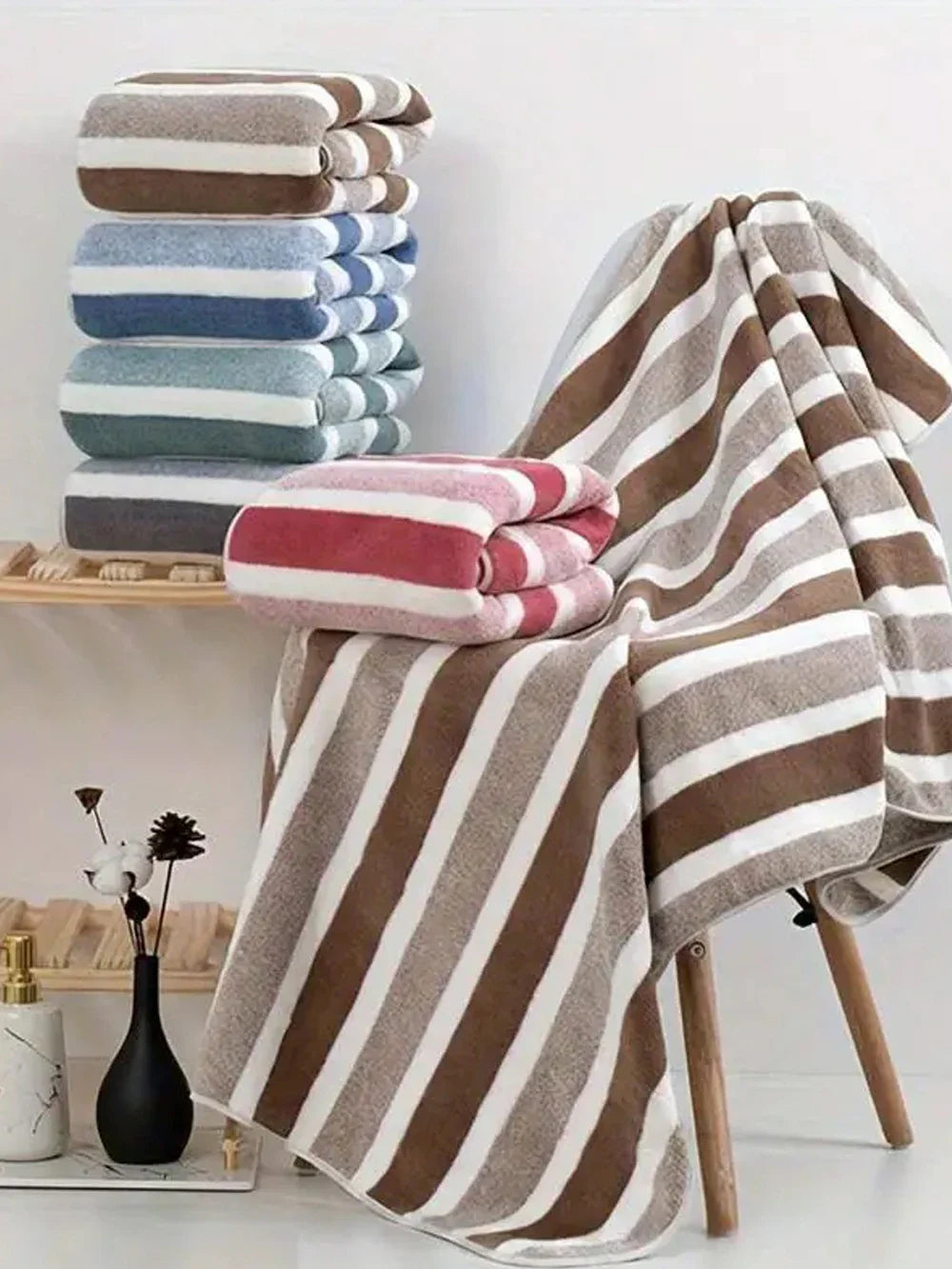 Lot de 6 Serviettes de Bain Rayées Super Douces & Absorbantes