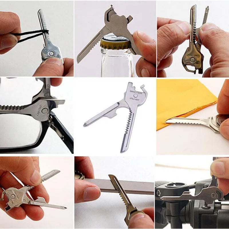 Outil Multifonctions 6-en-1 en Acier – Porte-Clés Utili-Key avec Couteau, Tournevis...