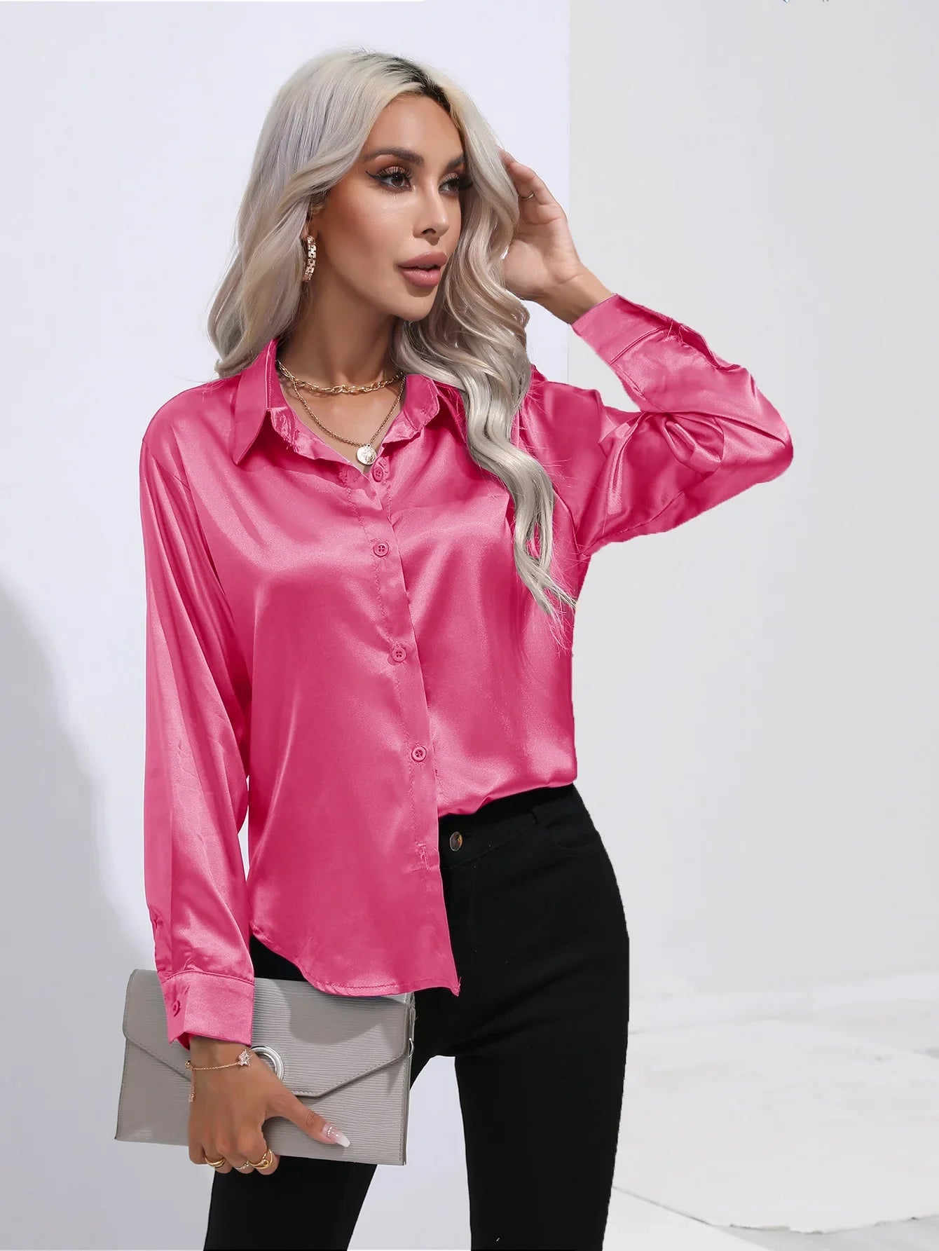 Chemise en Satin Tendance - Femme