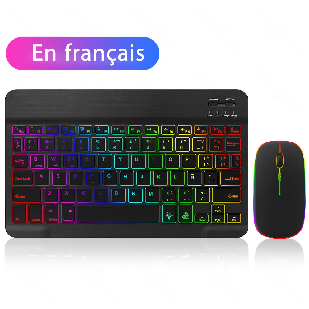 Clavier et Souris Bluetooth Rétroéclairés - Tablette, Smartphone et PC