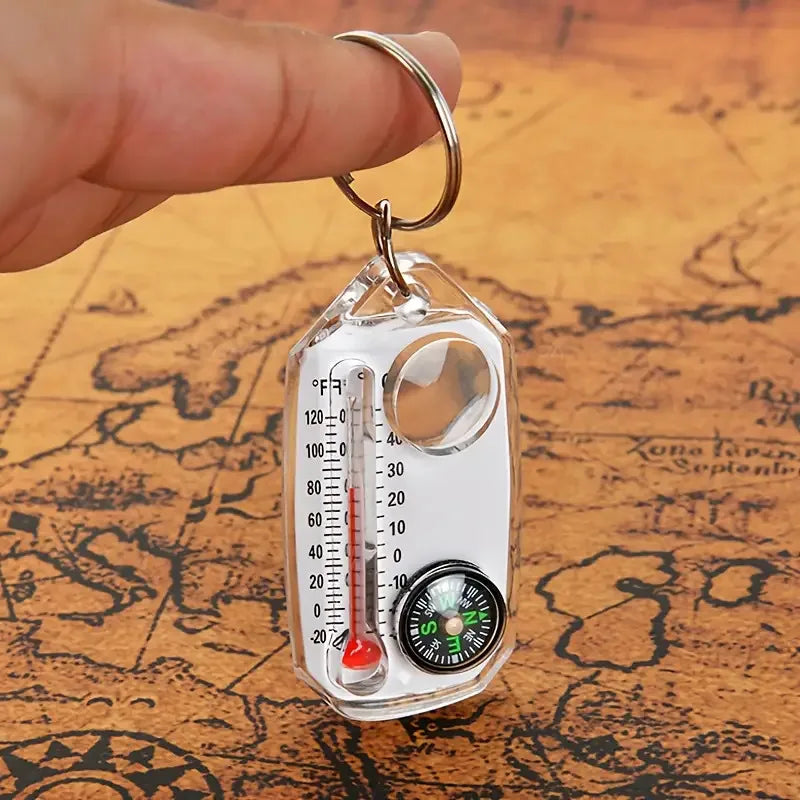 Porte-Clés Multifonction 3-en-1 : Boussole, Thermomètre et Loupe- 1 ACHETÉ = 1 OFFERT