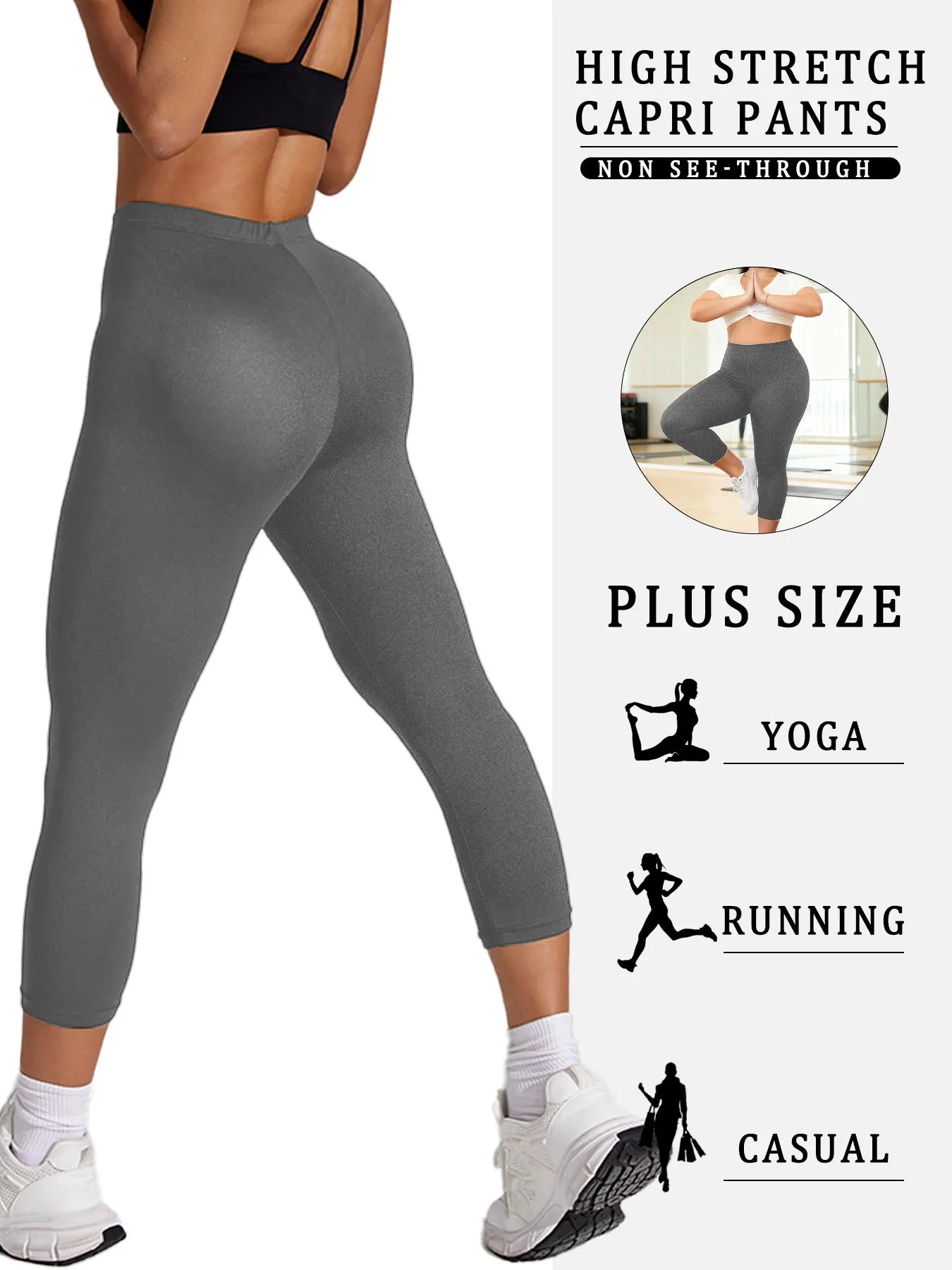 Legging 3/4 Grande Taille Femme – Confort Optimal pour Quotidien, Running et Fitness