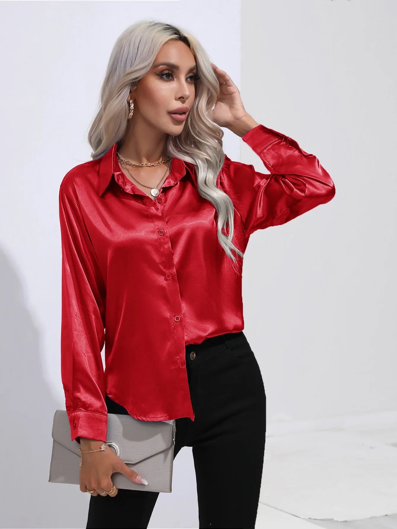 Chemise en Satin Tendance - Femme