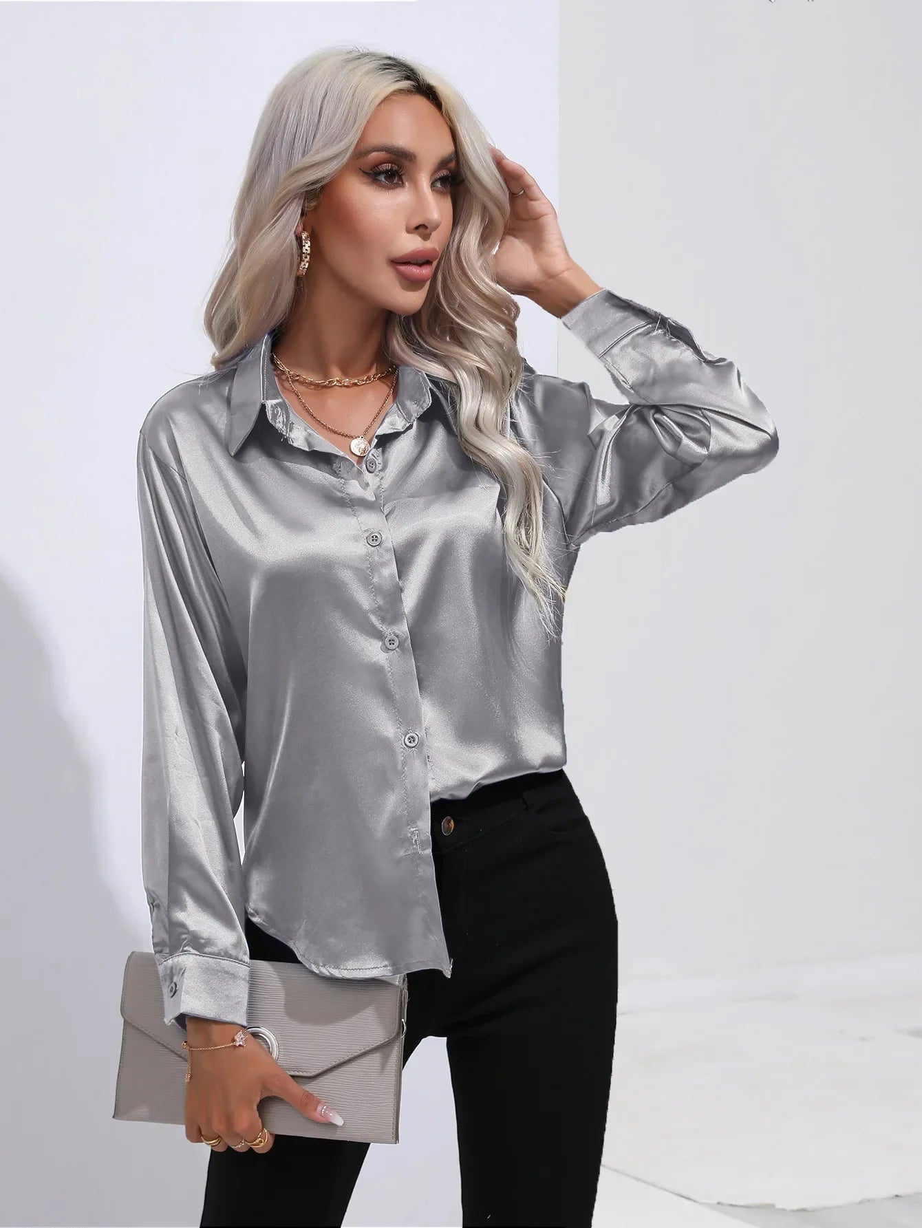 Chemise en Satin Tendance - Femme