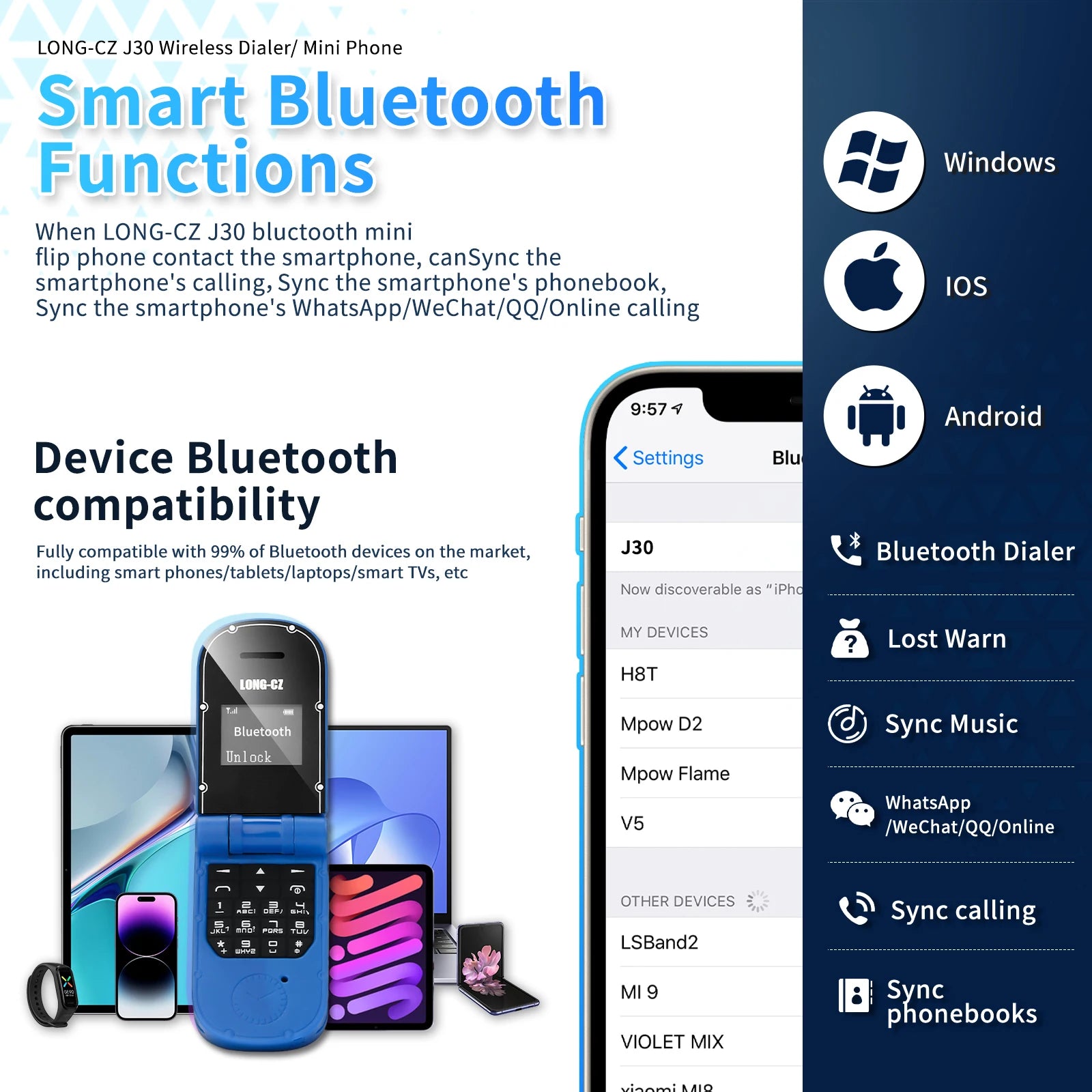 Mini Téléphone à Clapet Bluetooth – Mini Mobile 0,66” avec SOS et Fonction Mains Libres
