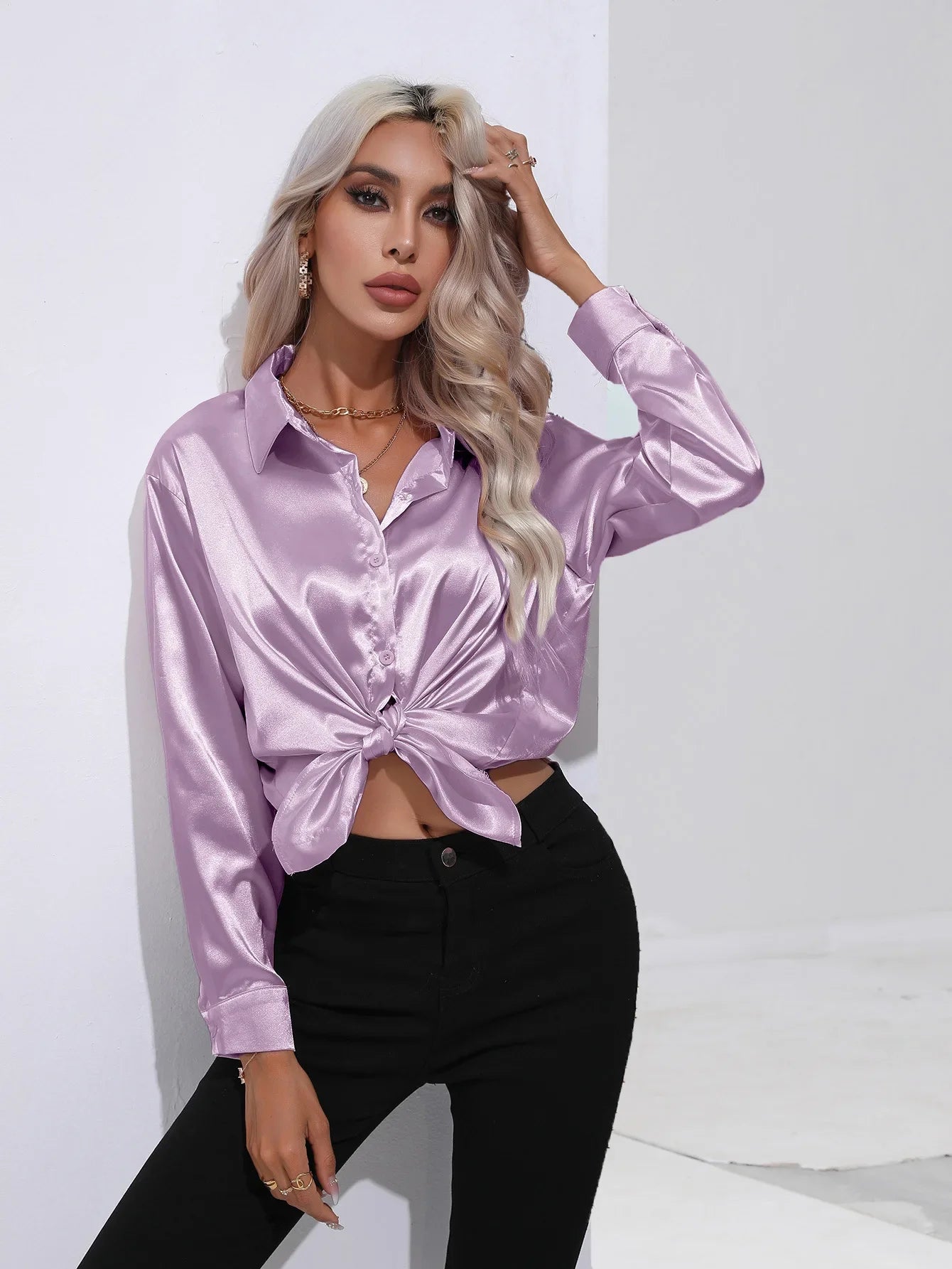 Chemise en Satin Tendance - Femme