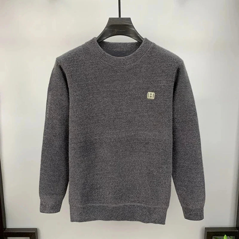 Pull en Maille à Col Rond et Logo Brodé Homme