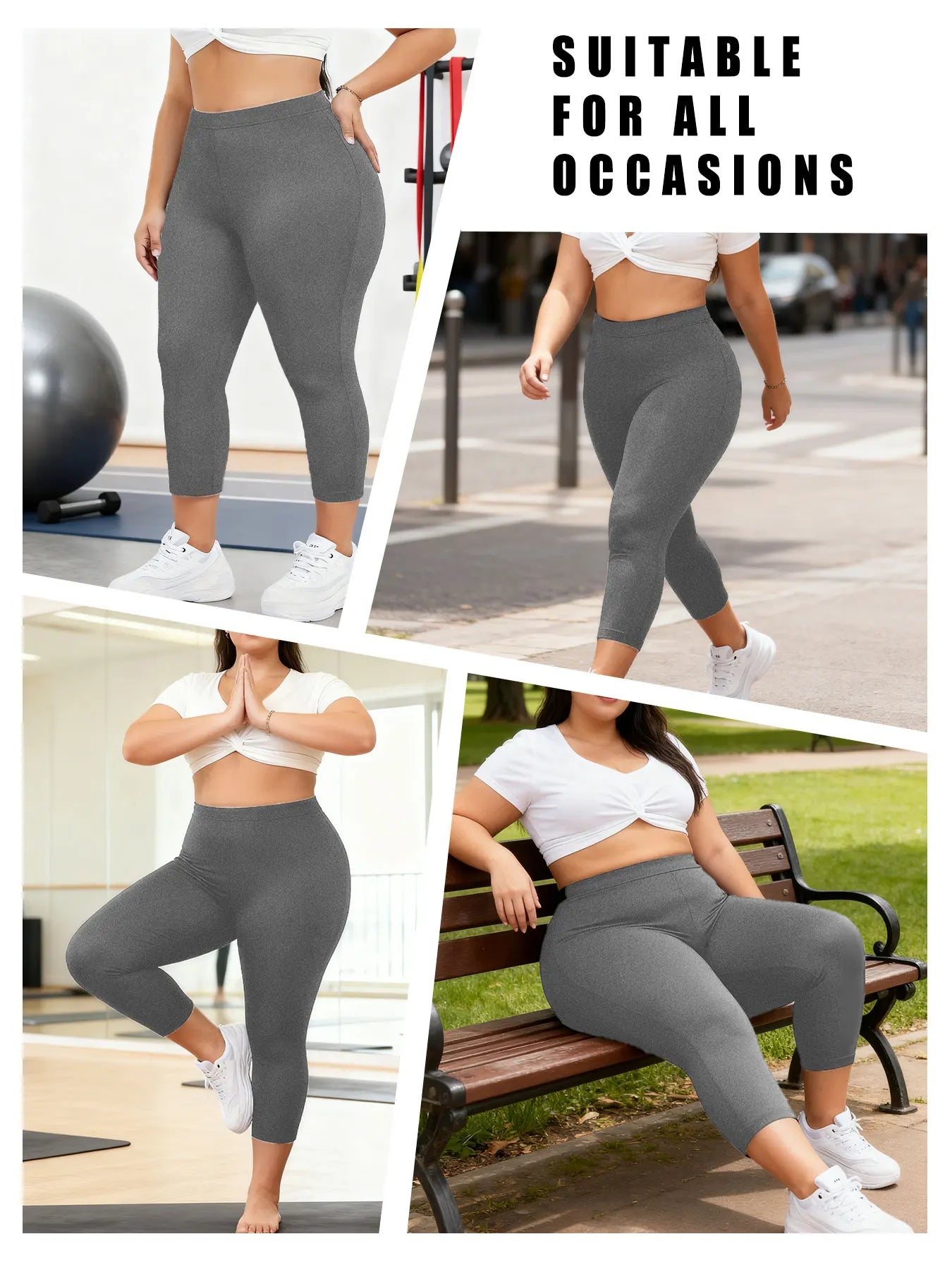 Legging 3/4 Grande Taille Femme – Confort Optimal pour Quotidien, Running et Fitness