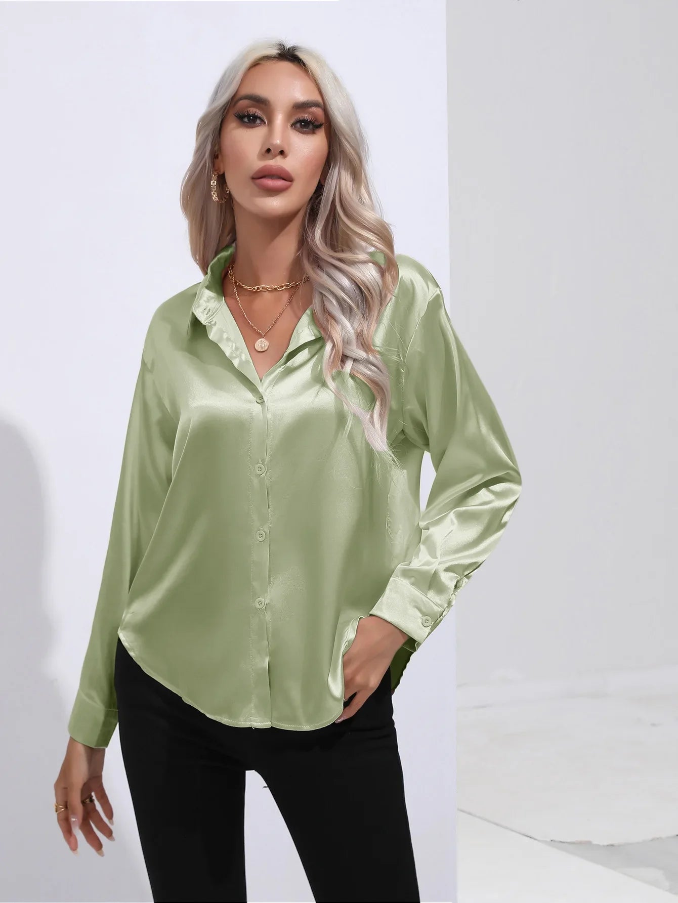 Chemise en Satin Tendance - Femme