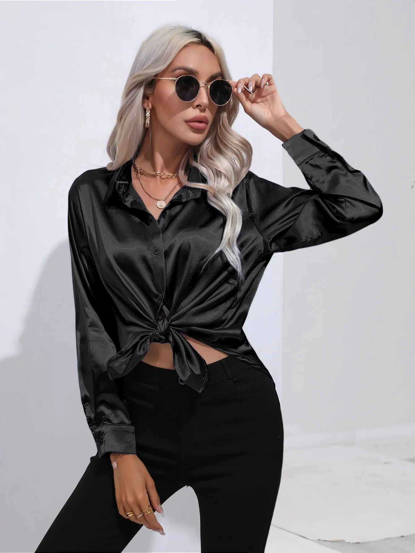 Chemise en Satin Tendance - Femme