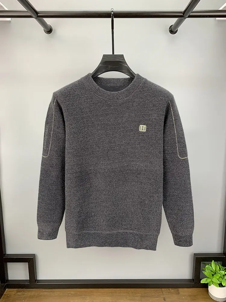 Pull en Maille à Col Rond et Logo Brodé Homme