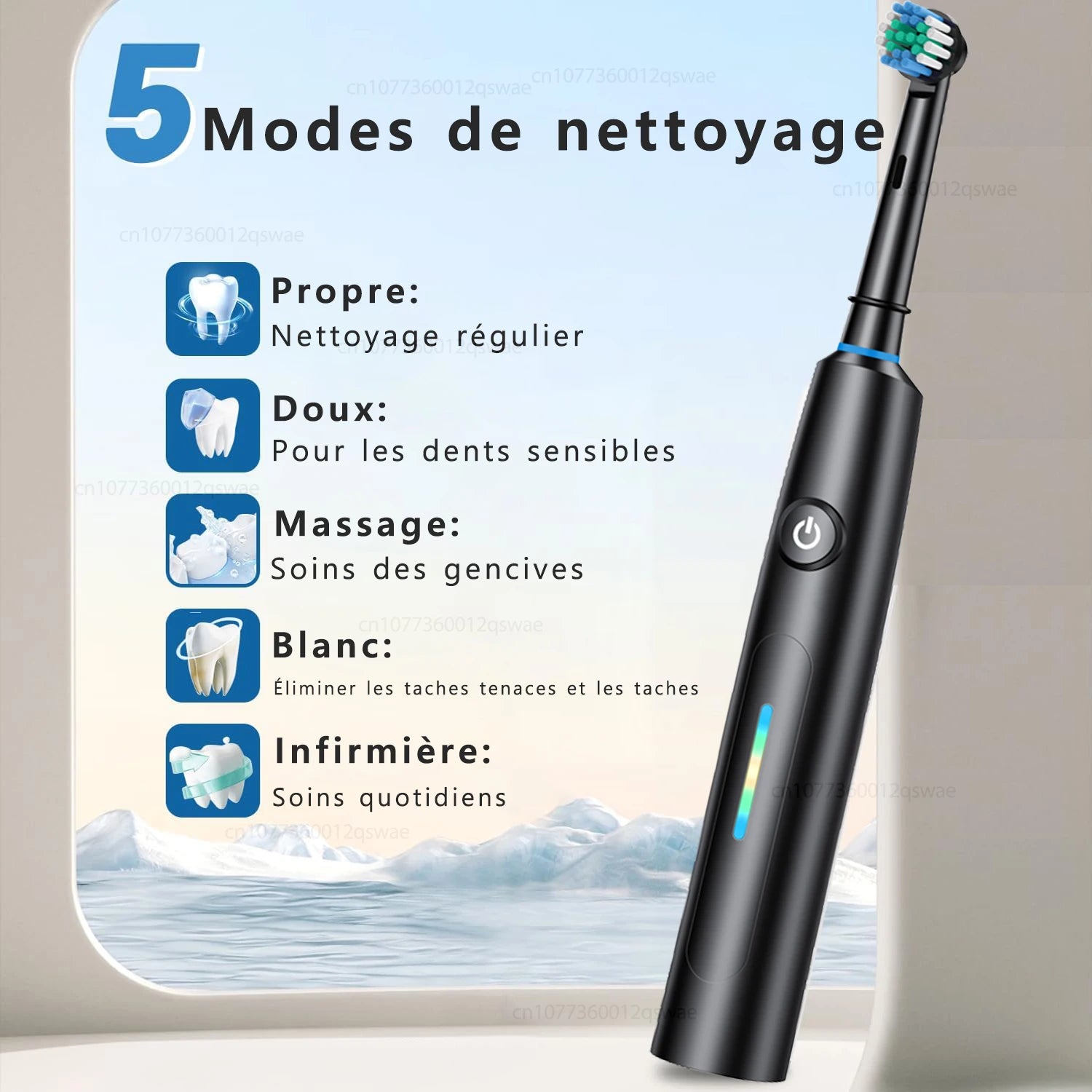 Brosse à Dents Électrique Rotative 5 modes + 4 Têtes OFFERTES