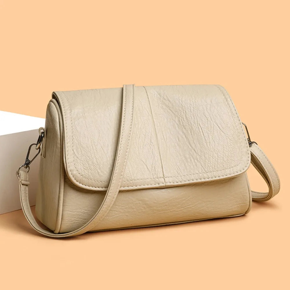 Sac à Bandoulière Rétro en Cuir Ciré – Style Vintage, Rabat Élégant et Sangle Réglable