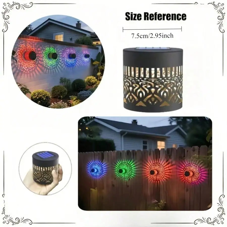 Lot de 2 Lampes Murales Solaires Mandala – Éclairage LED Décoratif pour Jardin, Clôture, Terrasse, Patio et Escaliers