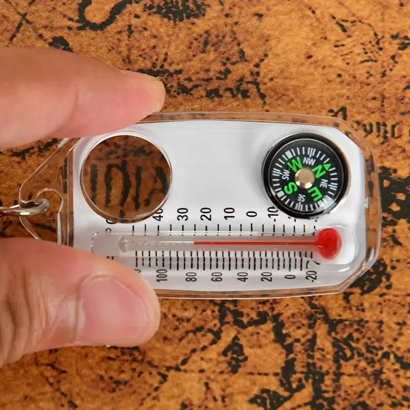 Porte-Clés Multifonction 3-en-1 : Boussole, Thermomètre et Loupe- 1 ACHETÉ = 1 OFFERT