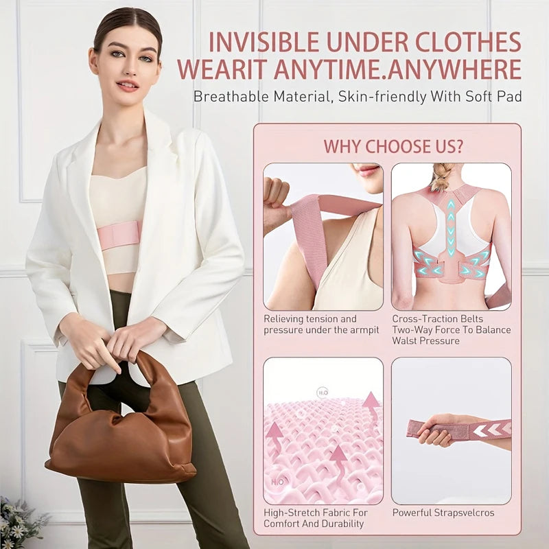 Correcteur de Posture Réglable & Respirant – Ceinture de Maintien du Dos, Discrète et Confortable