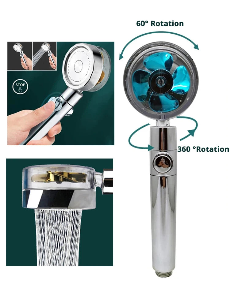 Pommeau de douche haute pression rotatif 360° — économie d’eau, effet turbine