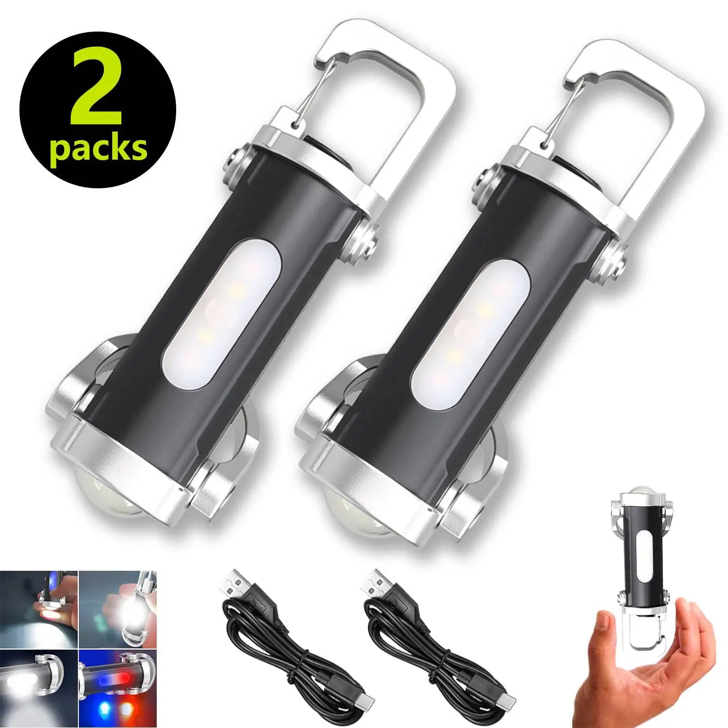 2x Lampe LED Porte-Clés USB – 7 Modes & Rechargeable