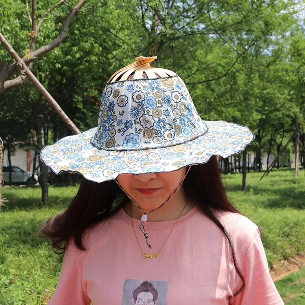 Chapeau Éventail Pliable en Bambou pour Femme – Large Bord Anti-UV