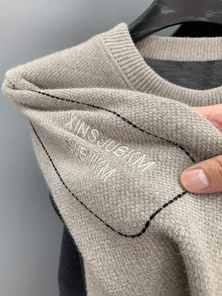Pull en Maille à Col Rond et Logo Brodé Homme