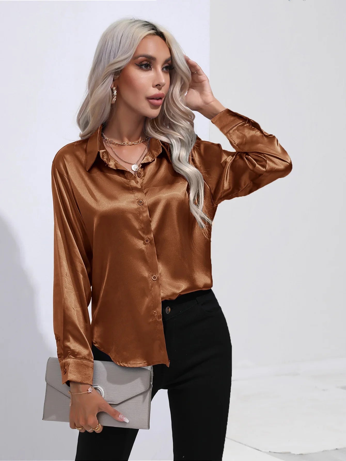 Chemise en Satin Tendance - Femme
