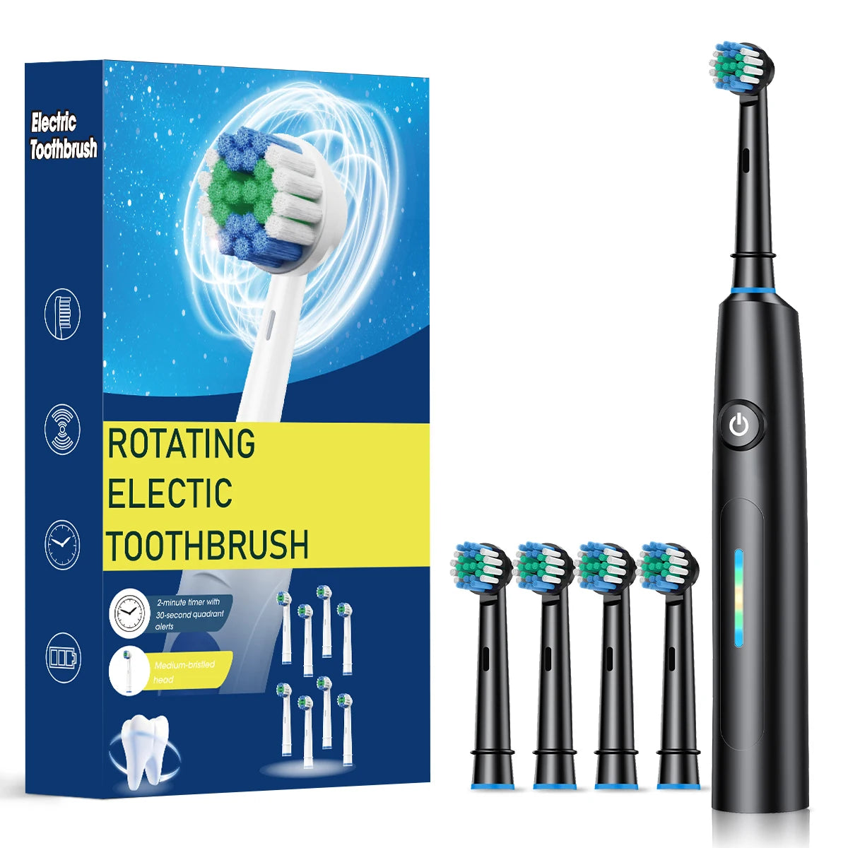 Brosse à Dents Électrique Rotative 5 modes + 4 Têtes OFFERTES