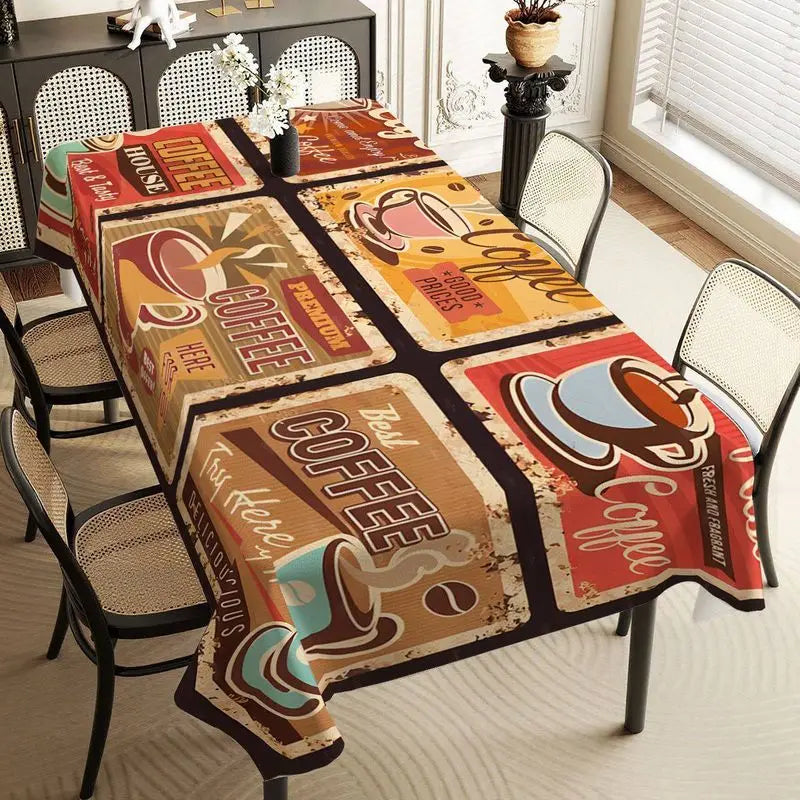 Nappe Vintage Imprimé Café pour Table – 9 Motifs & 9 Tailles