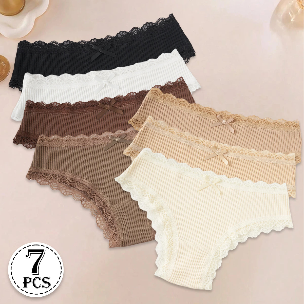 Lot de 7 Culottes Femme en Coton avec Dentelle â Respirantes, Douces & Confortables