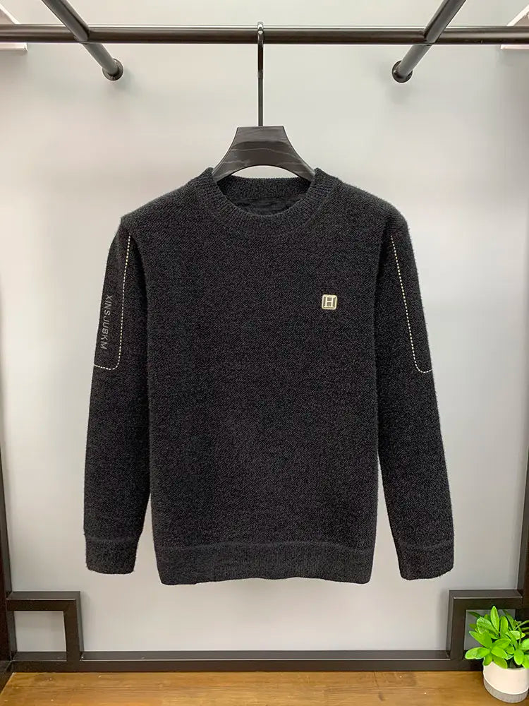 Pull en Maille à Col Rond et Logo Brodé Homme