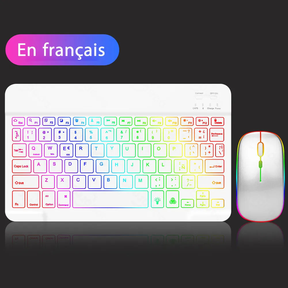 Clavier et Souris Bluetooth Rétroéclairés - Tablette, Smartphone et PC