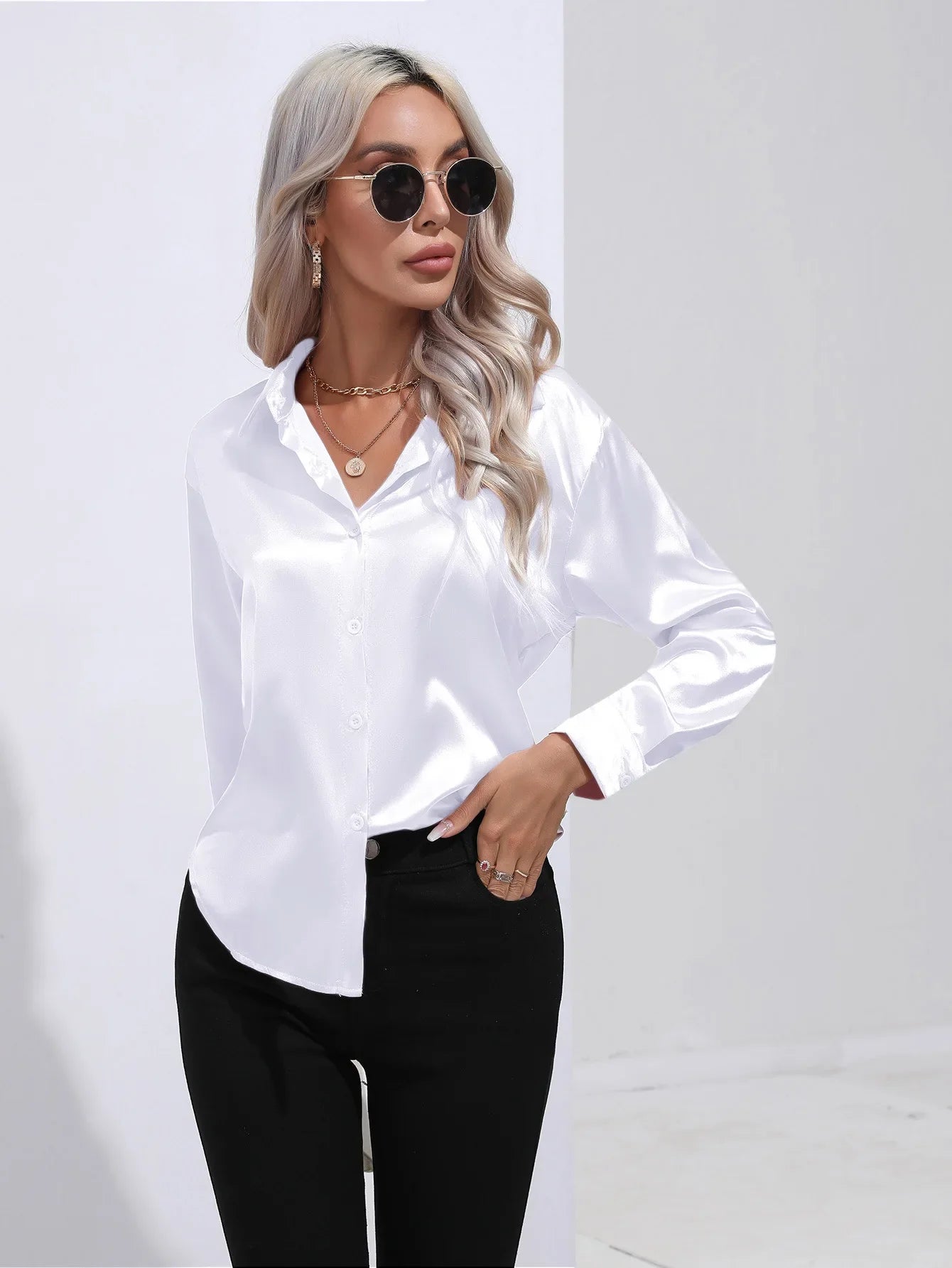 Chemise en Satin Tendance - Femme