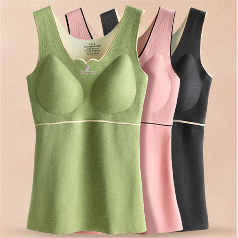 Débardeur Thermique Femme En Polaire Avec Dentelle - Camisole Chaud Col V Élégant WOWENY