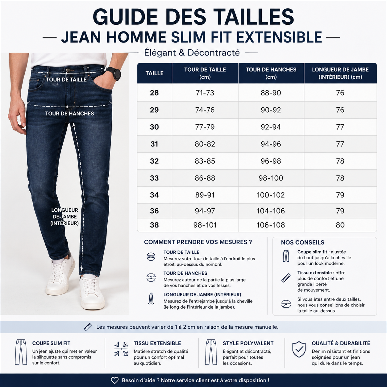 Jean Homme Slim Fit Extensible – Pantalon Denim Élégant et Décontracté