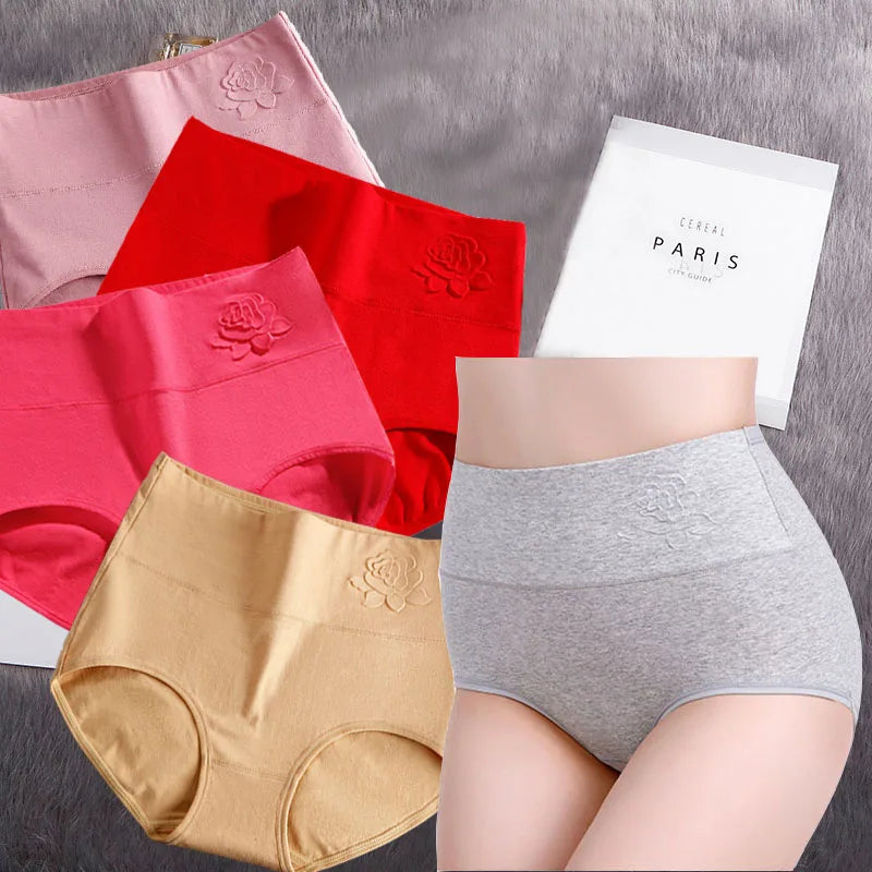 Pack of 4 High-Waisted Breathable Cotton Briefs