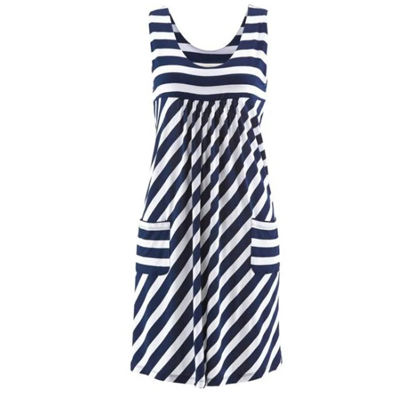 Robe d'Été Marinière Sans Manches avec Poches