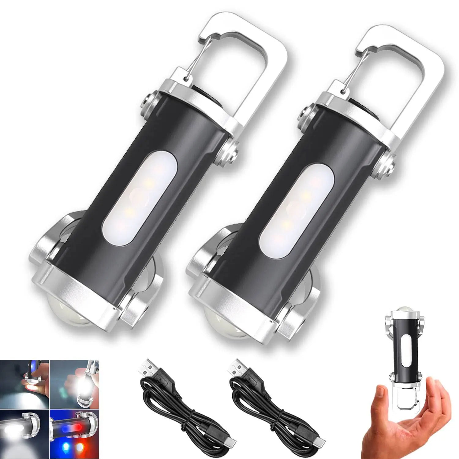 2x Lampe LED Porte-Clés USB – 7 Modes & Rechargeable