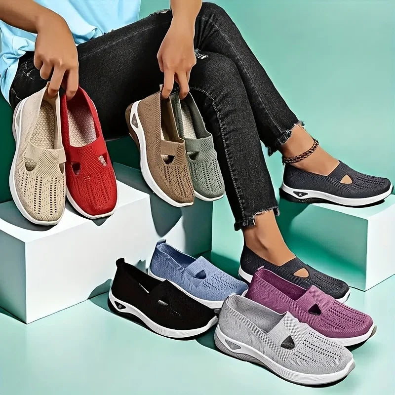 Ballerines Slip-On en Maille Respirante avec Support d'Arc - Lavables en Machine