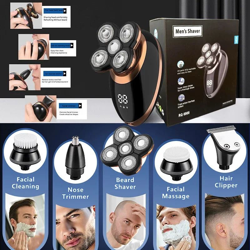 Tondeuse à 6 Têtes Interchangeables pour Visage, Corps et Cheveux